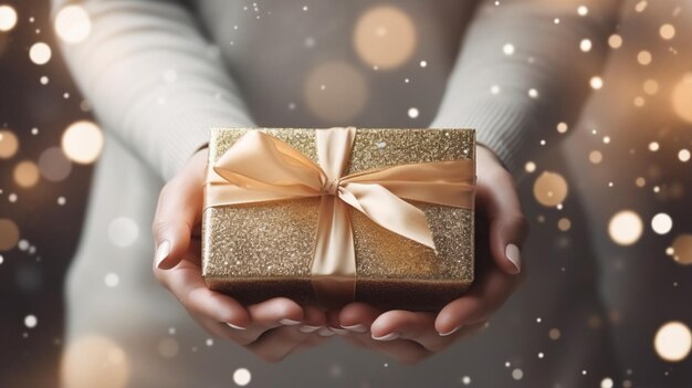 Persona che avvolge il regalo di Natale Concetto di celebrazione