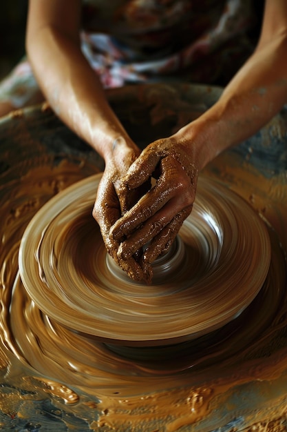Persona che fa una ciotola di argilla su una ruota di ceramica Ottima per progetti artistici e artigianali