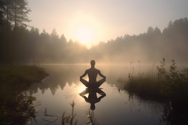 Persona che fa yoga in natura Illustrazione dell'IA generativa