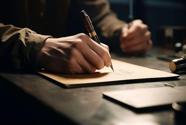 persona che firma un documento mentre la carta è sul tavolo nello stile dell'immagine tonalista geniale uhd