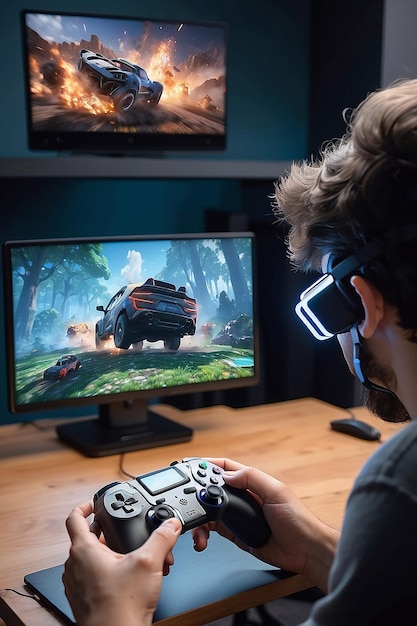 Persona che gioca a videogiochi 3D sul dispositivo