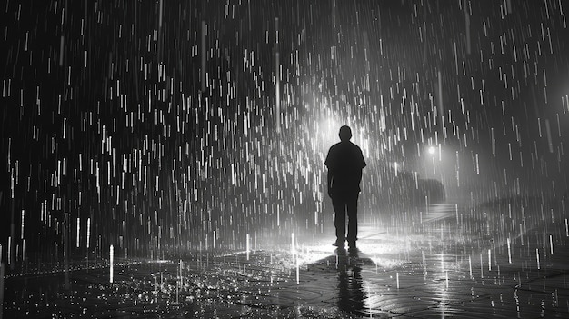 Persona che piove sotto la pioggia