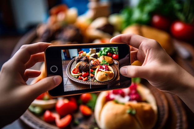 Persona che scatta foto cibo gustoso Genera Ai