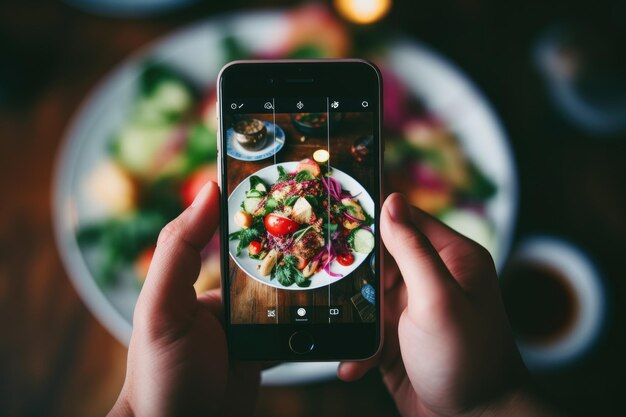 Persona che scatta foto di cibo gustoso Immagine della fotocamera Genera Ai