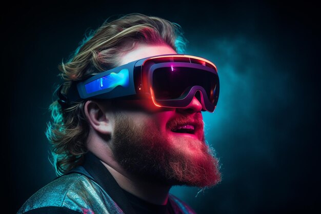 Persona che usa un auricolare di realtà virtuale VR per il gioco e l'istruzione