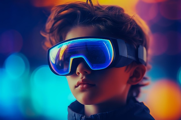 Persona che utilizza una cuffia per realtà virtuale VR Occhiali per il gioco e l'istruzione