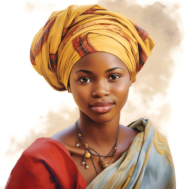 Persona femminile della bella ragazza tanzaniana in un turbante sul suo ritratto del primo piano della testa
