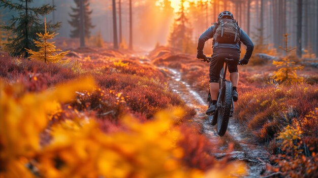 Persona in bicicletta sul sentiero boschivo