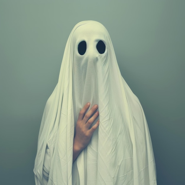 Persona in costume di fantasma che copre la faccia