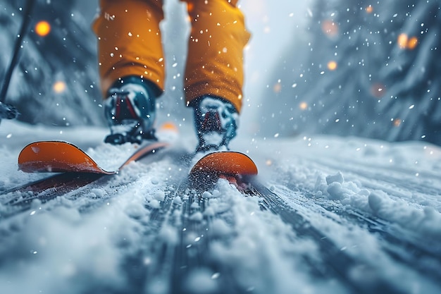 Persona in giacca gialla in piedi sugli sci nella neve