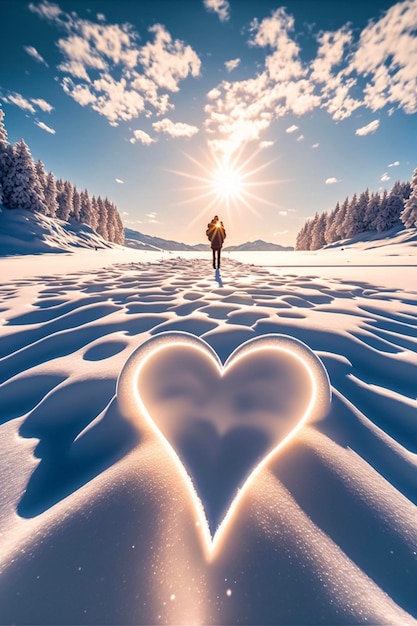 Persona in piedi nel mezzo di un campo innevato ai generativo