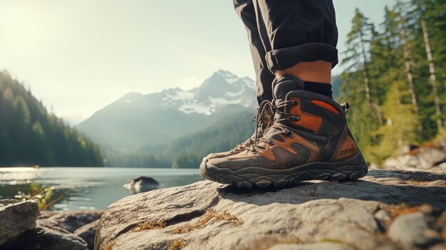 Persona in piedi su una roccia in montagna