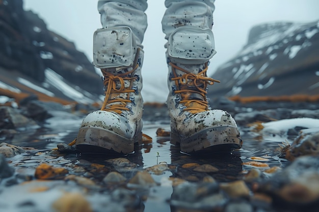 Persona in piedi sulla cima di una pozzanghera