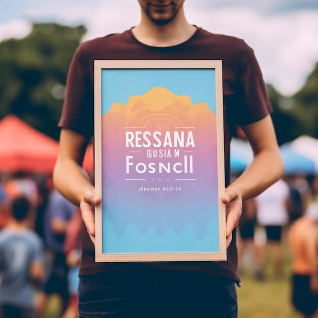 Persona in possesso di mockup di poster gradiente per il festival