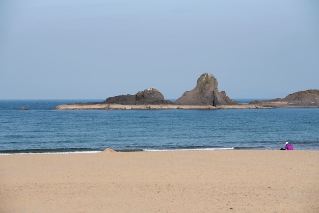 Persona sola sulla bellissima spiaggia