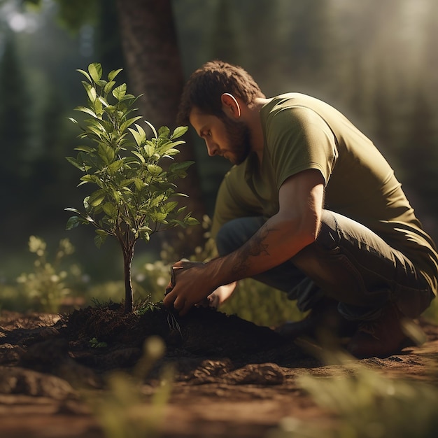 persona sta piantando un albero nel giardino