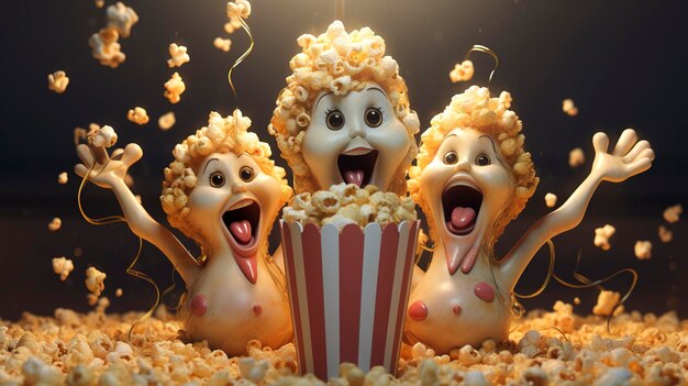 Personaggi 3D che usano i popcorn per cucinare