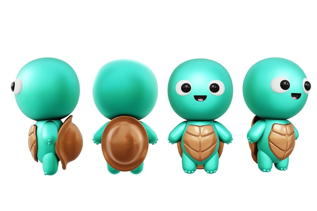 Personaggi animali tartaruga Cartoon carino tartaruga 3D illustrazione isolata su sfondo bianco