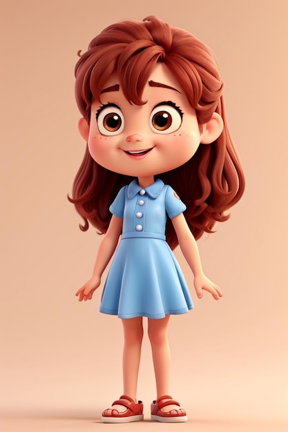 Personaggi dei cartoni animati 3D bella ragazza sorridente sfondo semplice