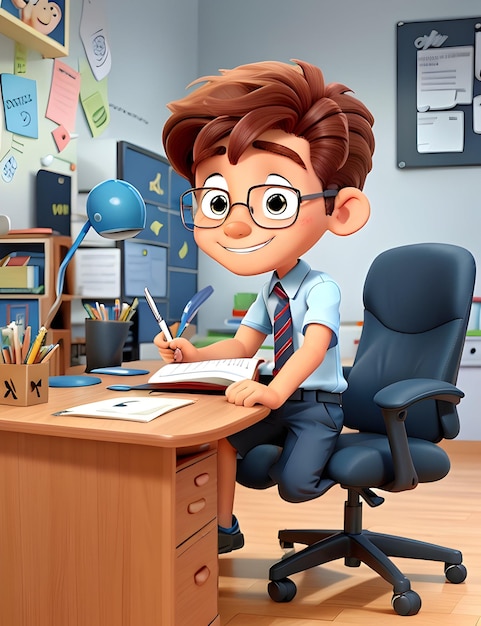 Personaggi dei cartoni animati ragazzo in ufficio