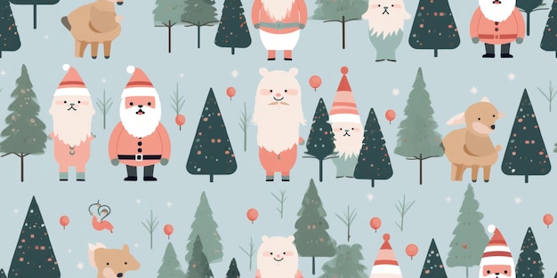 personaggi di Natale e alberi di Natale illustrazione