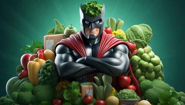 Personaggio 3D del supereroe vegano