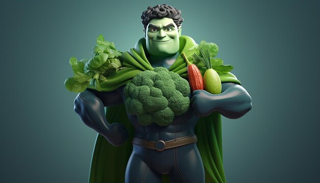 Personaggio 3D del supereroe vegano