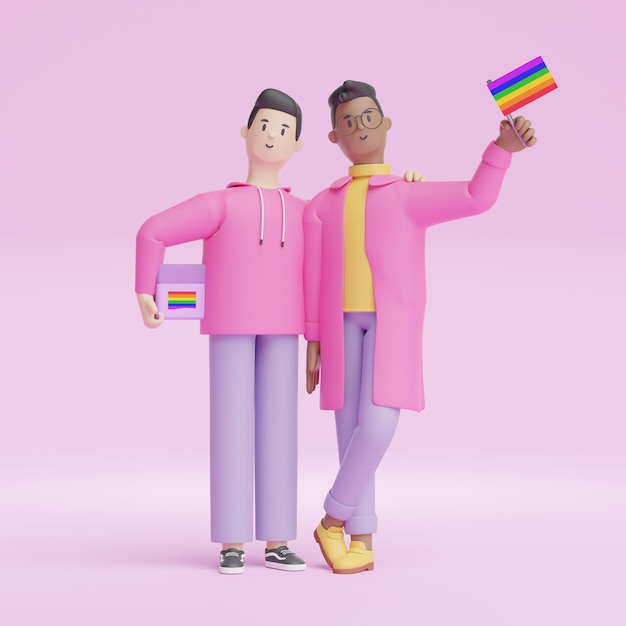 Personaggio 3D Uomo LGBTQ Orgoglio Coppia omosessuale Amore San Valentino Amici Donna Uomo Felice