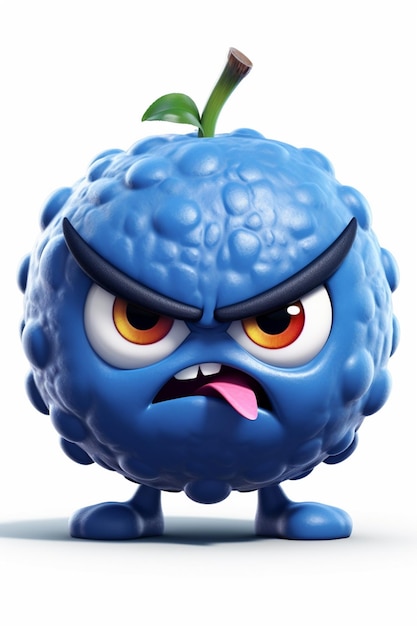 Personaggio a fumetti BLUEBERRY frenetico che urla emoji di frutta su sfondo bianco