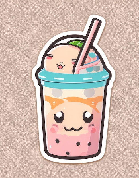 Personaggio allegro di Bubble Tea Cutie con paglia