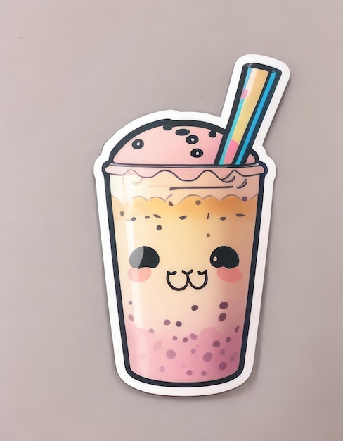 Personaggio allegro di Bubble Tea Cutie con paglia