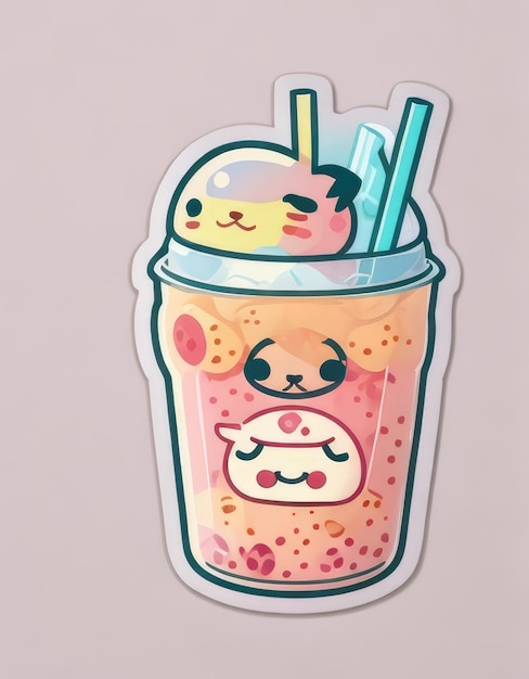 Personaggio allegro di Bubble Tea Cutie con paglia