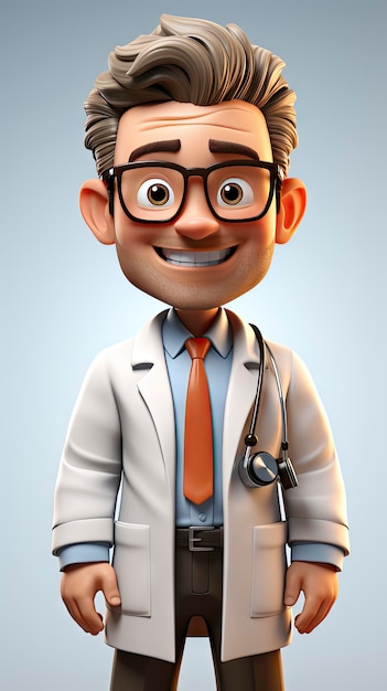 Personaggio animato di un dottore in camico da laboratorio