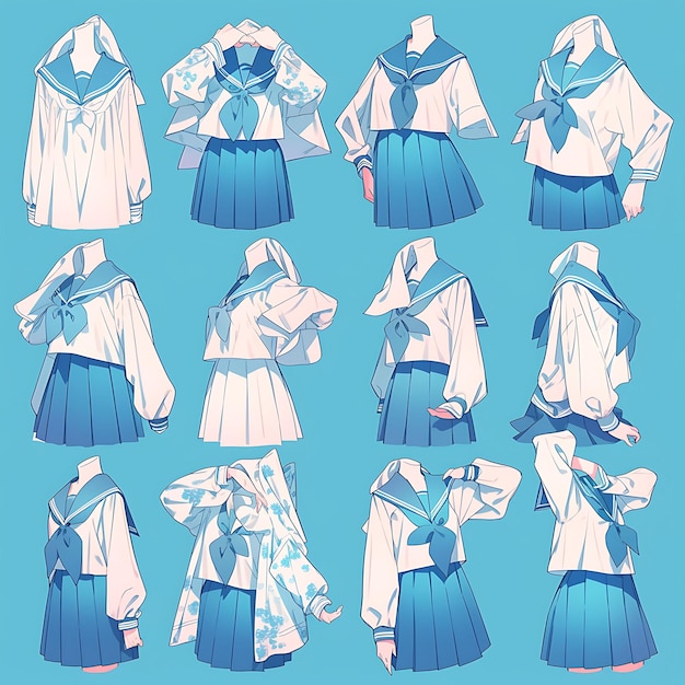 Personaggio Anime Concept Femmina Petite Sailor Uniform Classic Blue and White Schoolgi Sheet Art