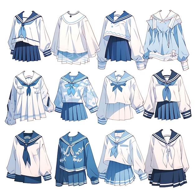 Personaggio Anime Concept Femmina Petite Sailor Uniform Classic Blue and White Schoolgi Sheet Art