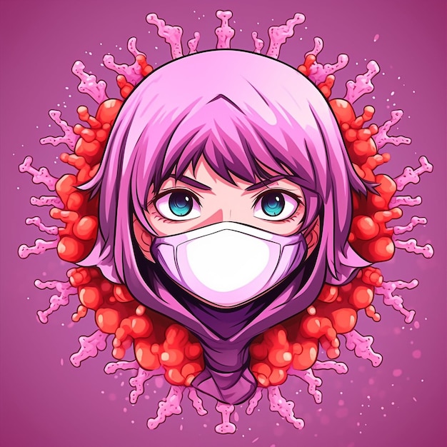 Personaggio anime indossare maschera Virus illustrazione AI generato