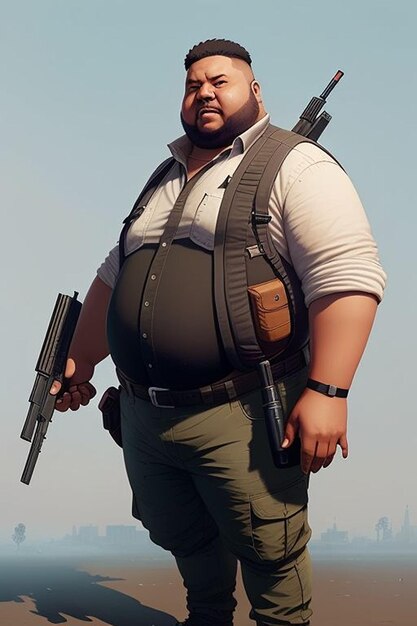 personaggio armato grasso per il gioco delle pistole