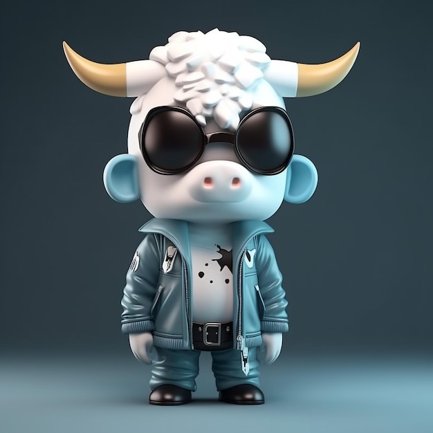 personaggio brutale della mucca nella giacca 3d render funko pop