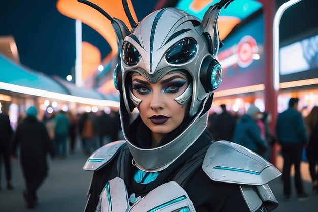 Personaggio che indossa un costume al carnevale futuristico