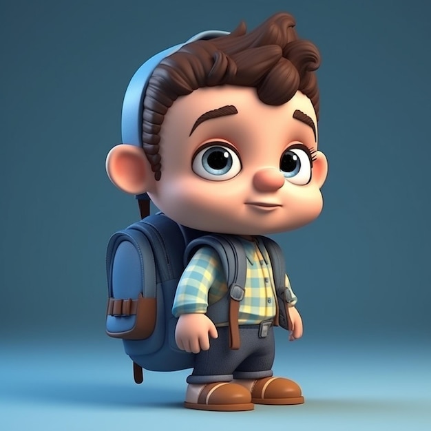 Personaggio dei cartoni animati 3D con uno zaino