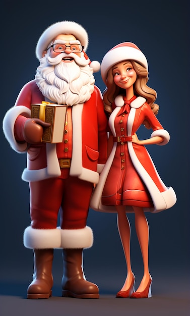 Personaggio dei cartoni animati 3D di Babbo Natale e la signora Claus