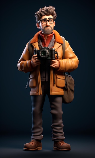 Personaggio dei cartoni animati 3D di un fotografo professionista