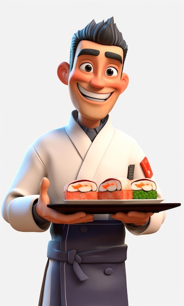 Personaggio dei cartoni animati 3D di uno chef di sushi