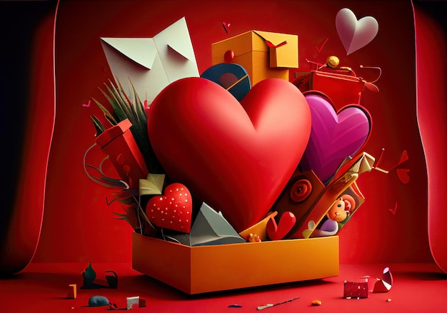 personaggio dei cartoni animati con cuore rosso come biglietto di auguri realizzato con Generative AI San Valentino o compleanno