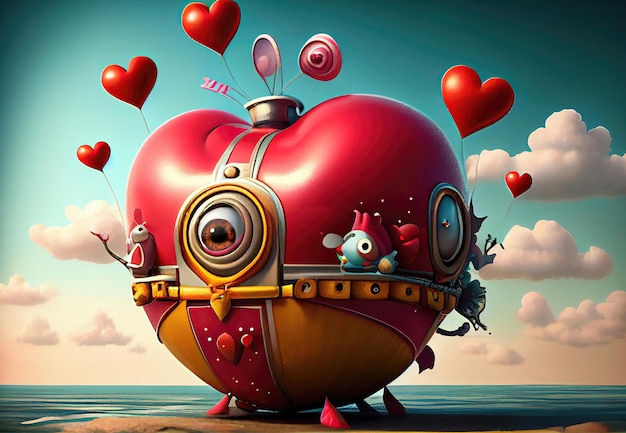 personaggio dei cartoni animati con cuore rosso come biglietto di auguri realizzato con Generative AI San Valentino o compleanno