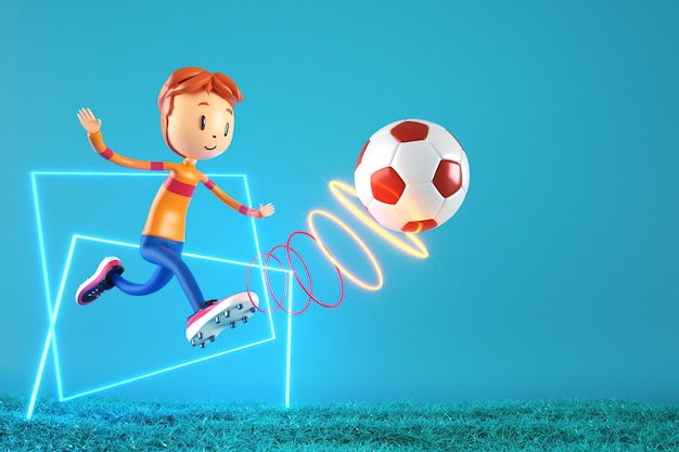 personaggio dei cartoni animati del ragazzo 3d nell'azione di sport