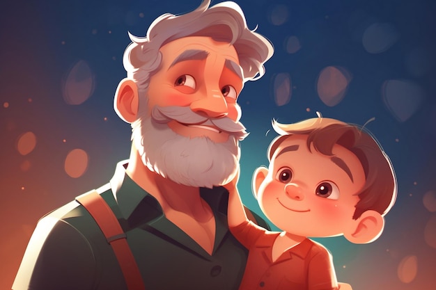 Personaggio dei cartoni animati della festa del papà con l'illustrazione grafica della festa del papà di suo figlio Generativo ai