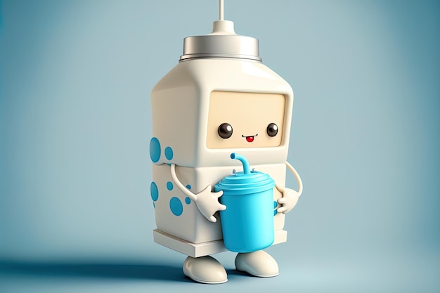 Personaggio dei cartoni animati della mascotte della bottiglia di latte del robot