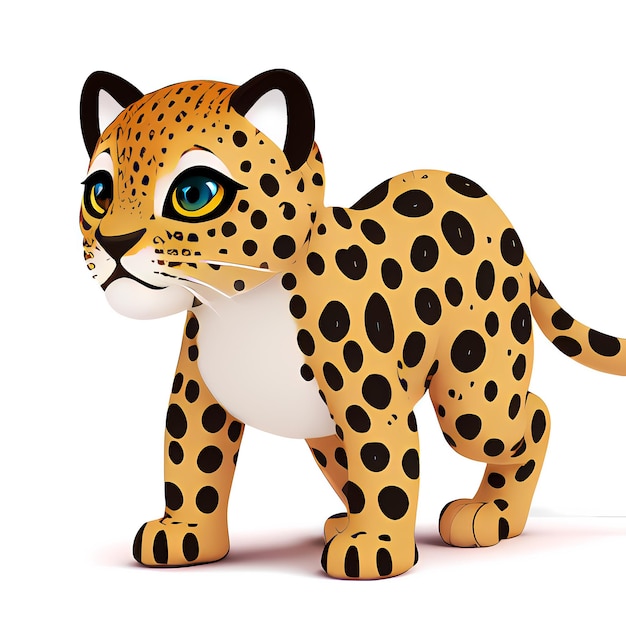 Personaggio dei cartoni animati di leopardo Graziosa illustrazione di un piccolo animale su sfondo bianco AI