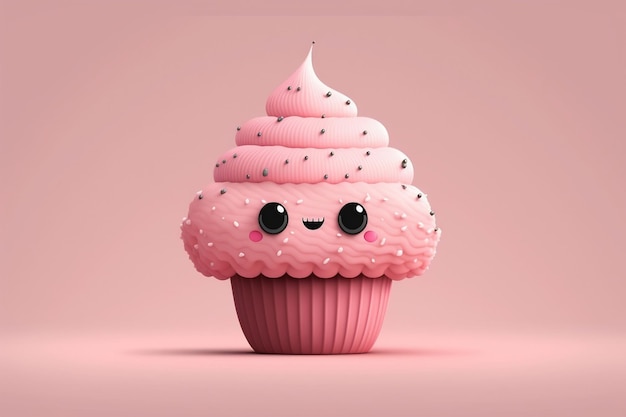 Personaggio dei cartoni animati di rosa Cupcake isolato Ai generativa